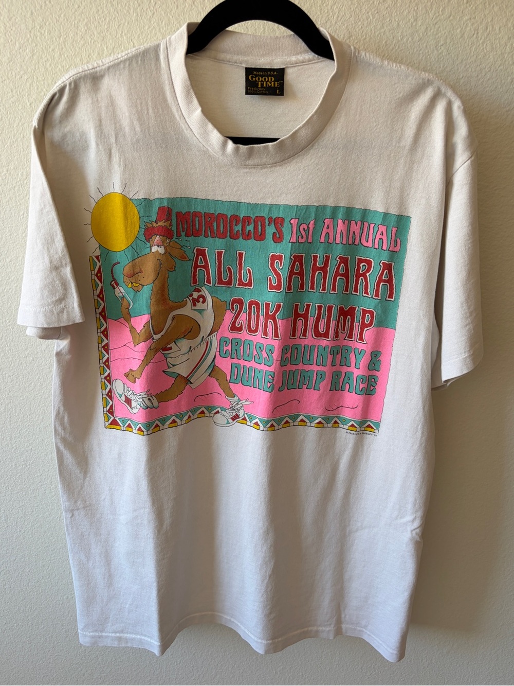 Vintage 90s Single Stitch Tee Morocco All Sahara 20K Hump Race 1993 Made in USA